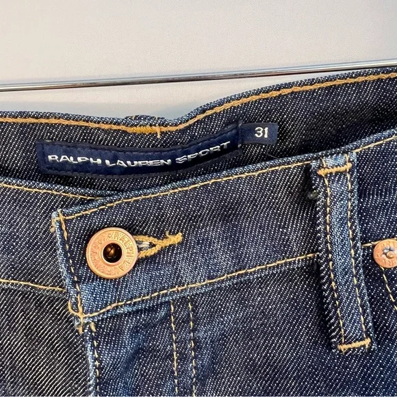 Ralph Lauren Sport Jean Shorts Womens 31 Blue Denim Cotton Flag Logo Dark Wash - Picture 3 of 4